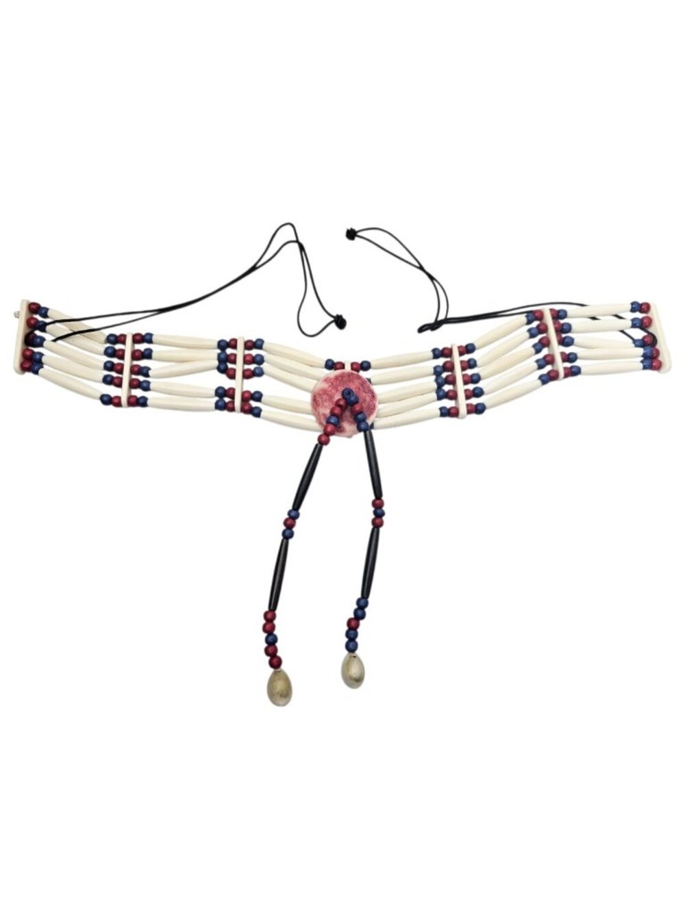 Vintage Southwest Style Bone Bead Choker Necklace Adjustable Leather Straps - Picture 2 of 10